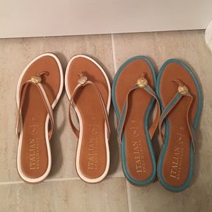 Two pairs elegant sandals with gold accent detail